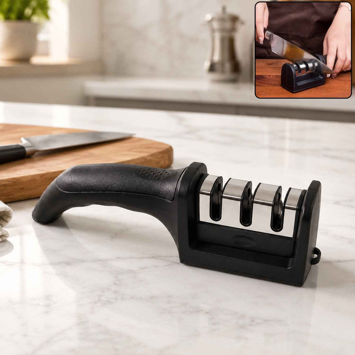 3 Stage Manual Knife Sharpener Tool for Steel and Ceramic Knives Ki...