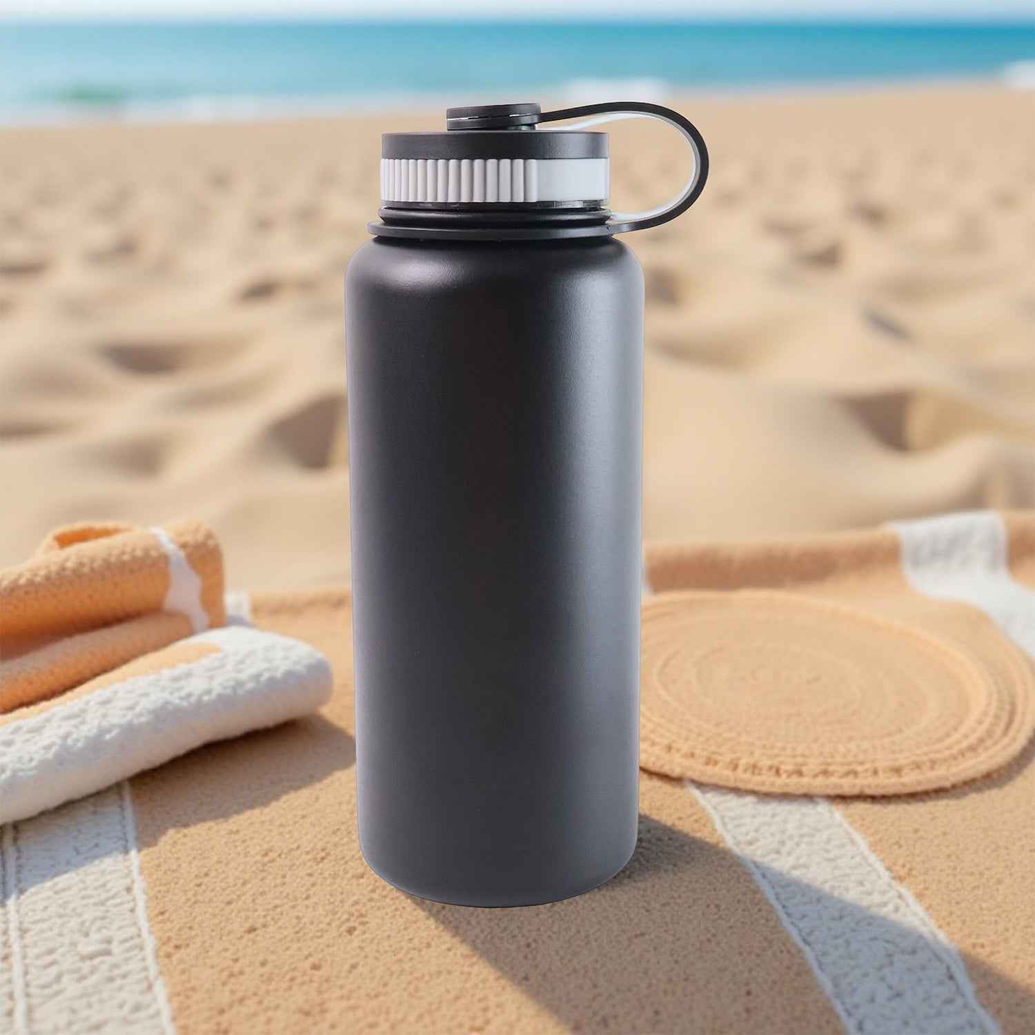 Black Vacuum-Insulated Stainless Steel Water Bottle – 1000ml Durable & Leakproof