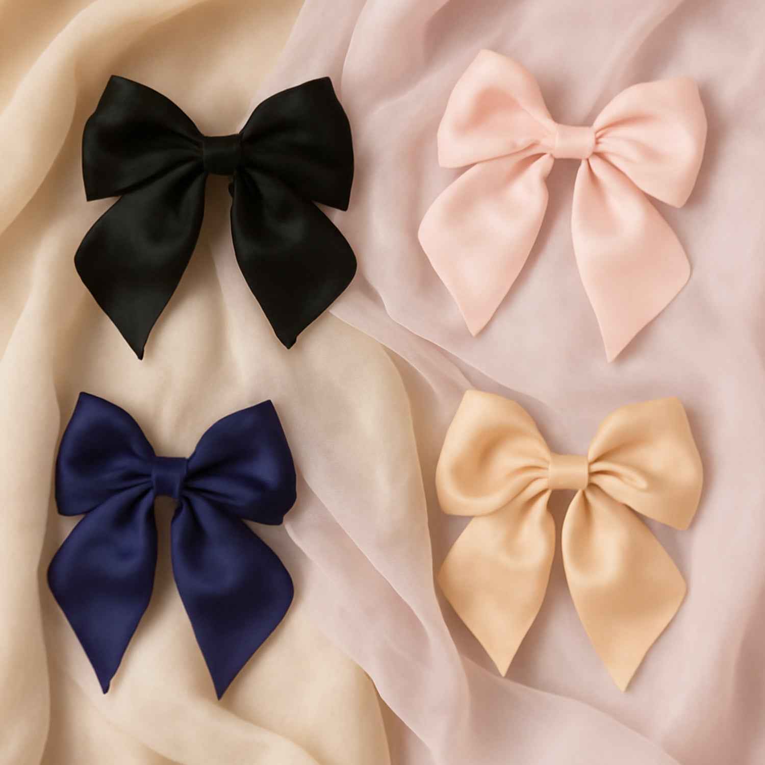 Satin Bow Hair Clip Set – Elegant Double Tail, 10 Pc Assorted Shades