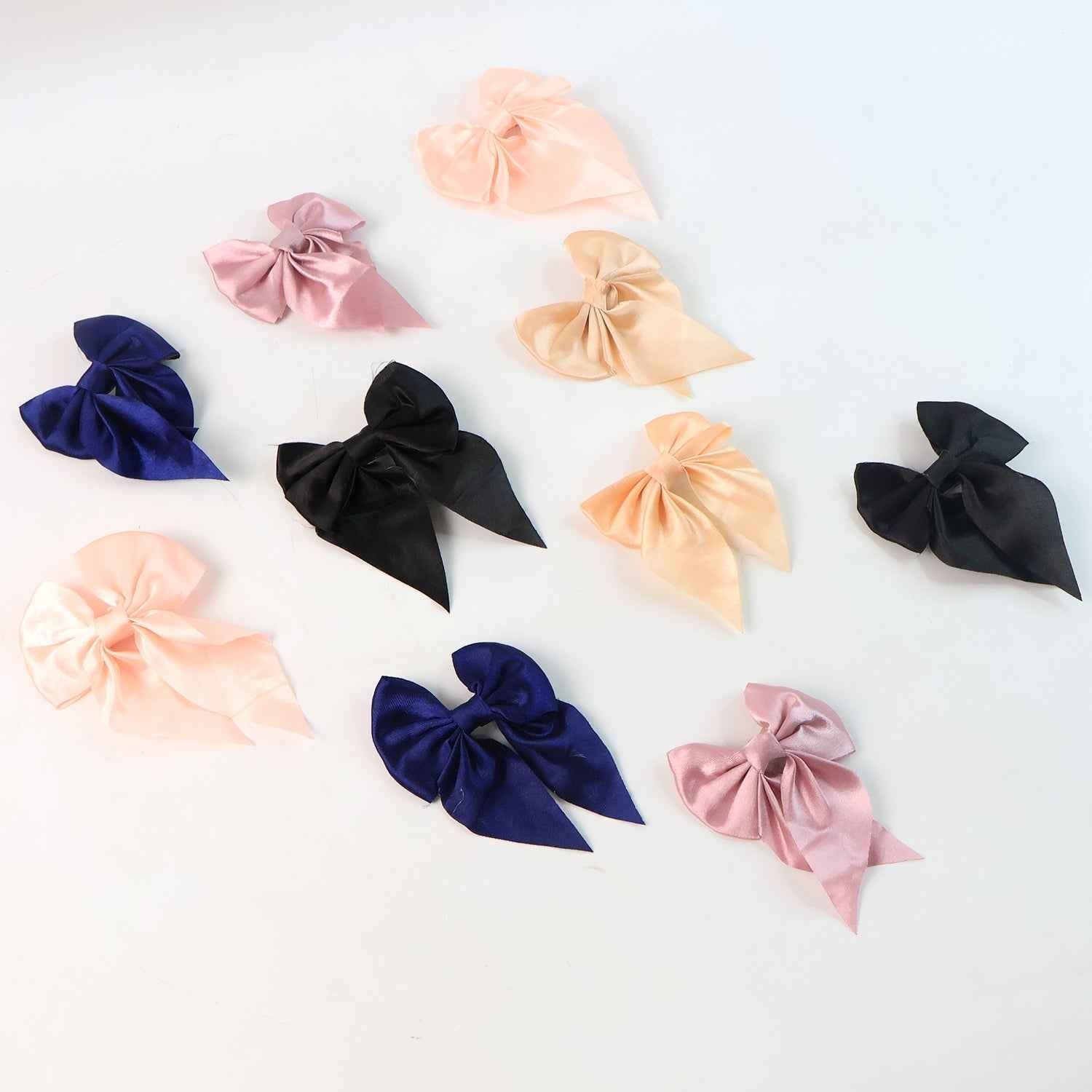 Satin Bow Hair Clip Set – Elegant Double Tail, 10 Pc Assorted Shades