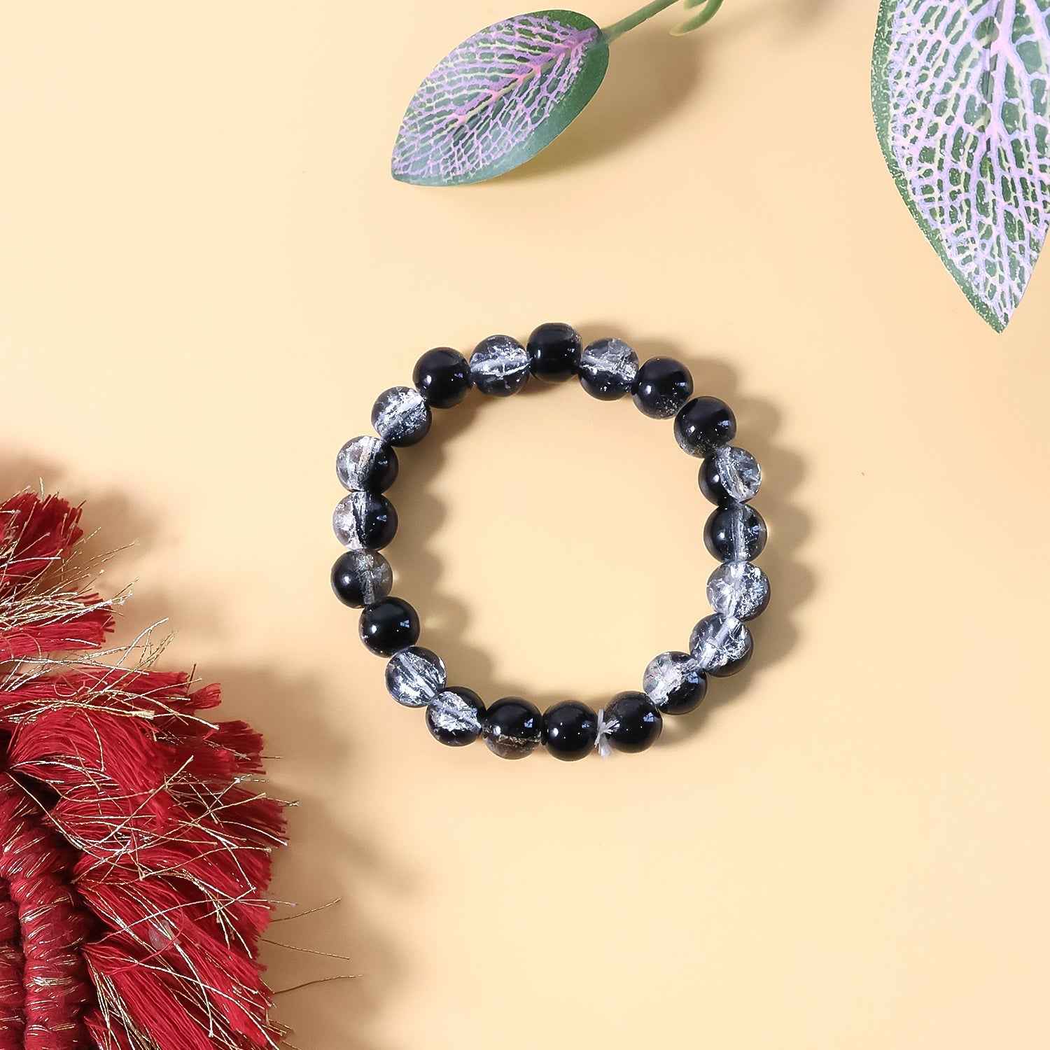 Dual-Tone Crystal Beaded Stretch Bracelet – Elegant & Lightweight
