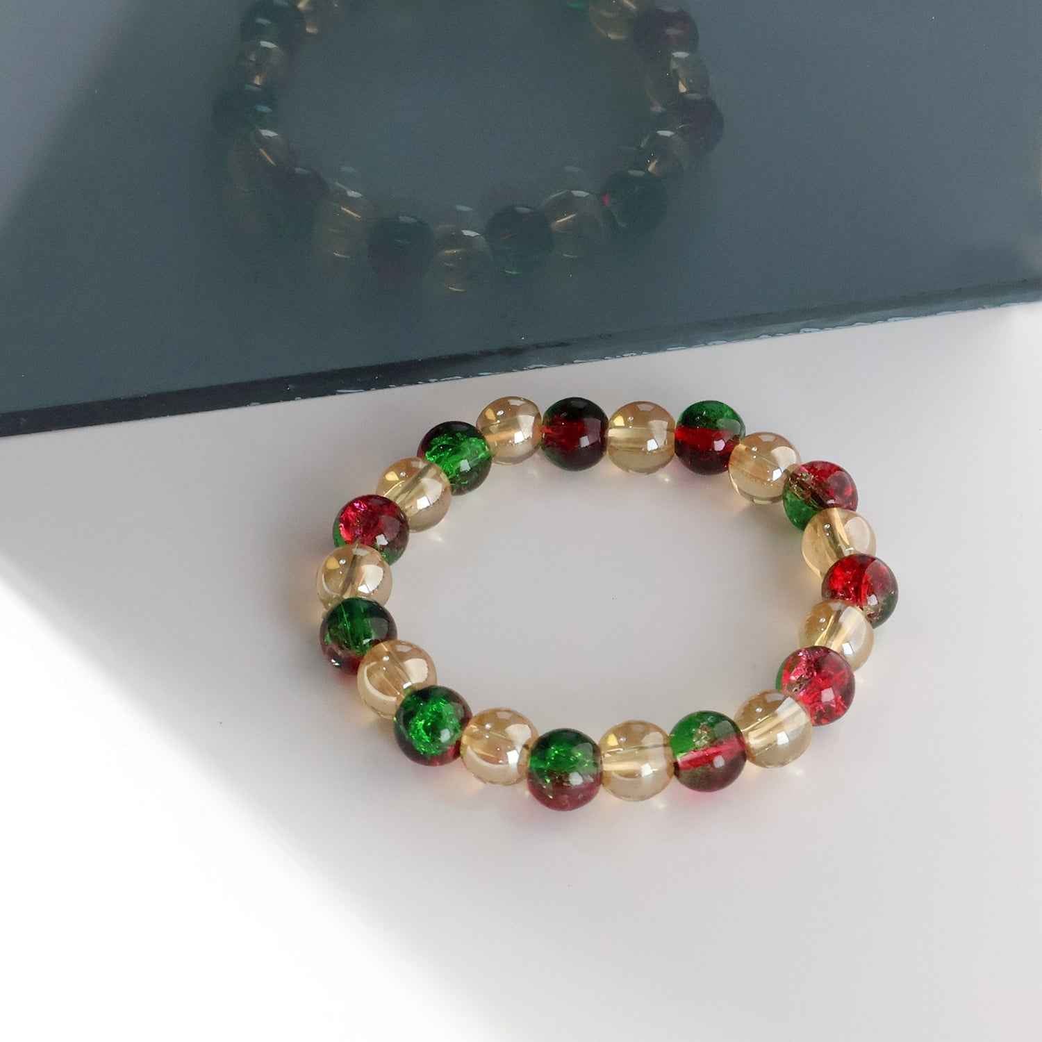 Multicolor Bead Stretch Bracelet – Stylish Glossy Elastic Wristband