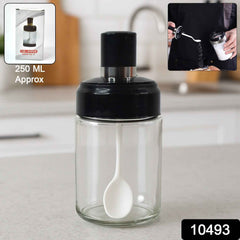 Glass Storage Jar with Built-In Spoon – Airtight 250ml Container