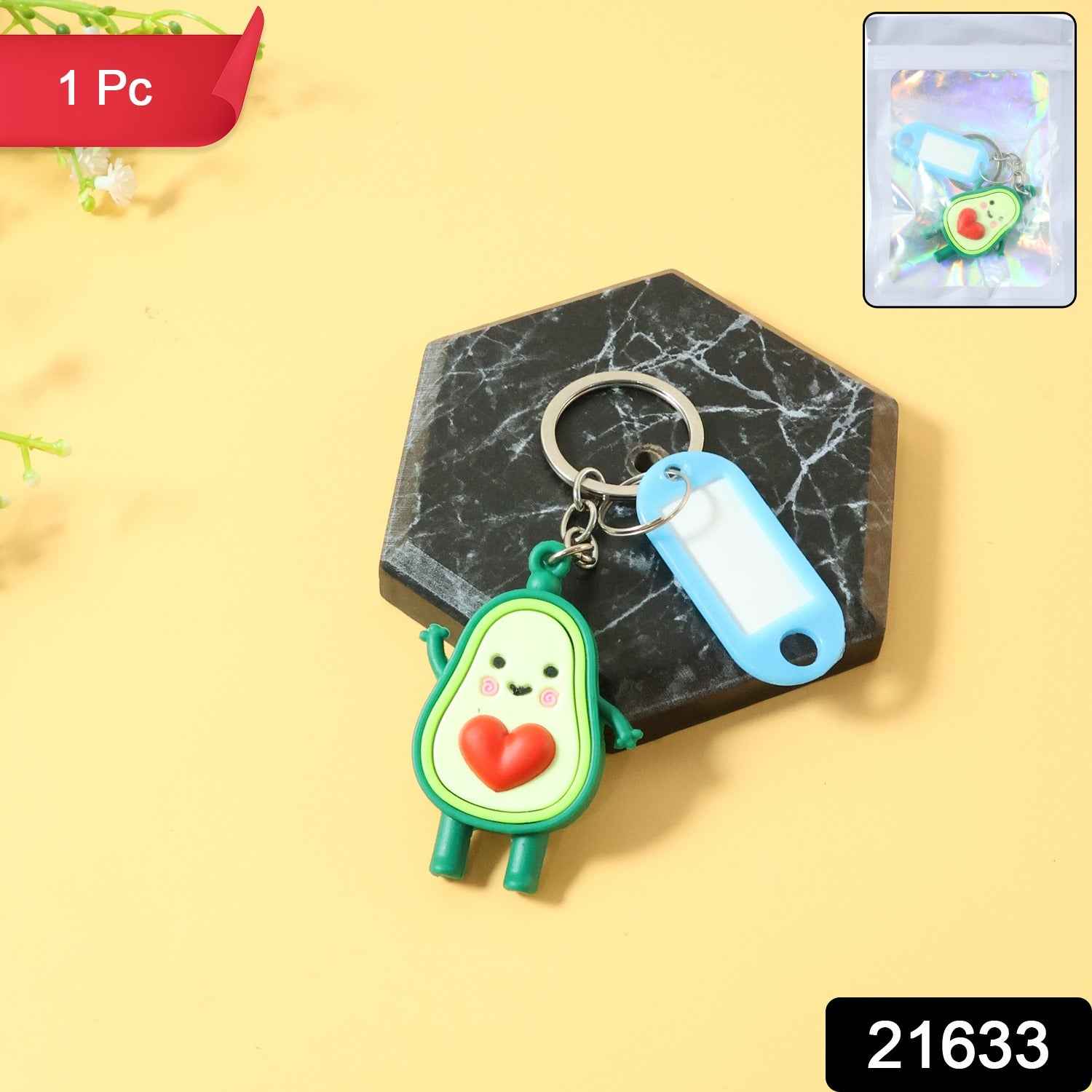 Avocado Cartoon Keychain with Name Tag Holder – Cute & Practical
