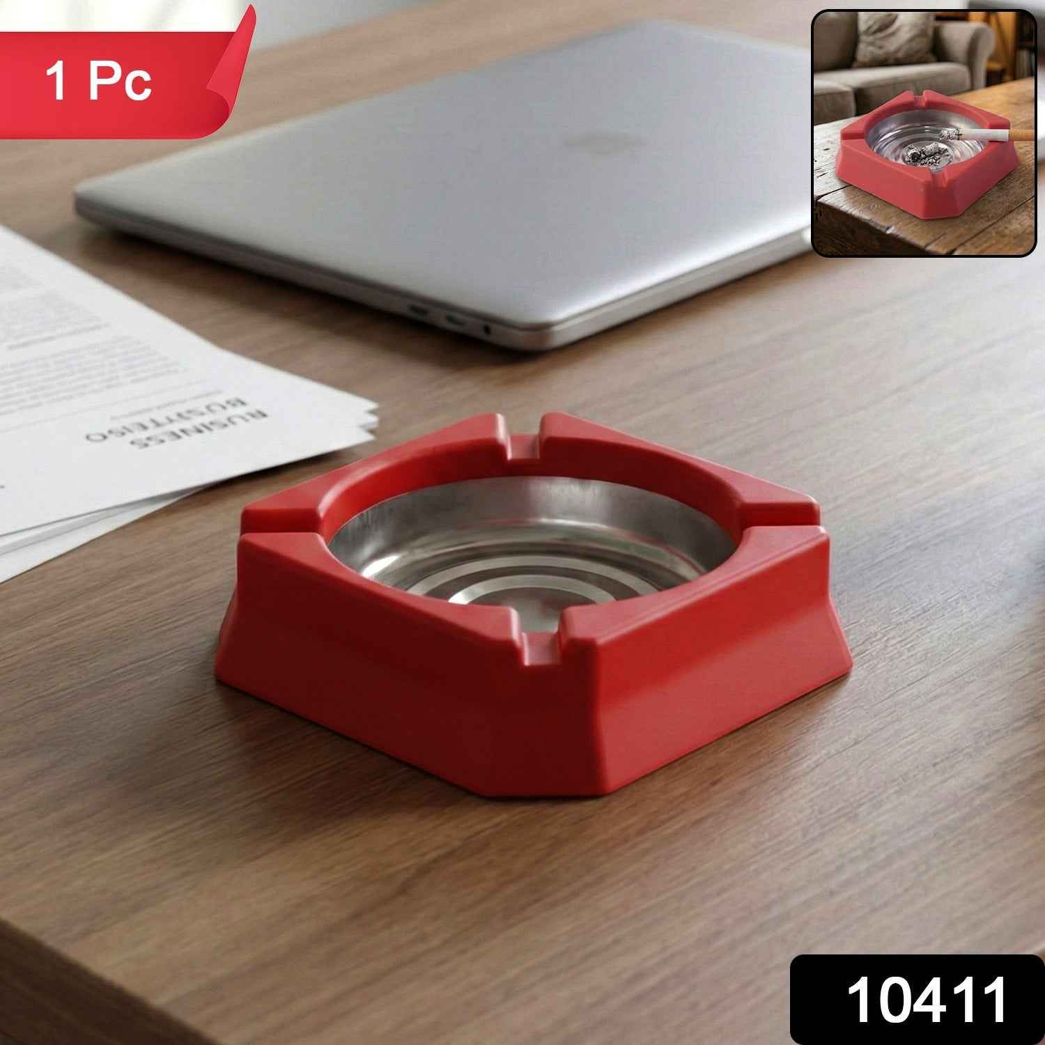 Heat-Resistant Ashtray – Stainless Steel Inner Bowl for Easy Cleaning