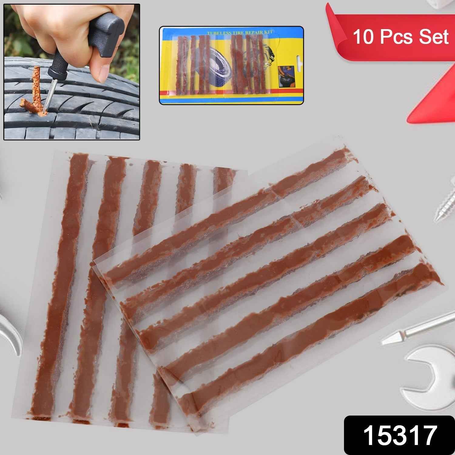 Using tire repair strips to fix a puncture on a bike tire