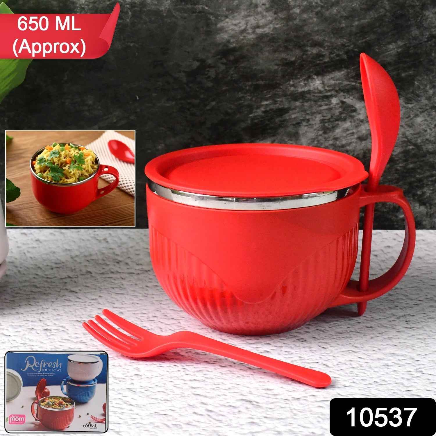 Insulated Soup Bowl – 650 ml with Lid, Handle & Cutlery Set