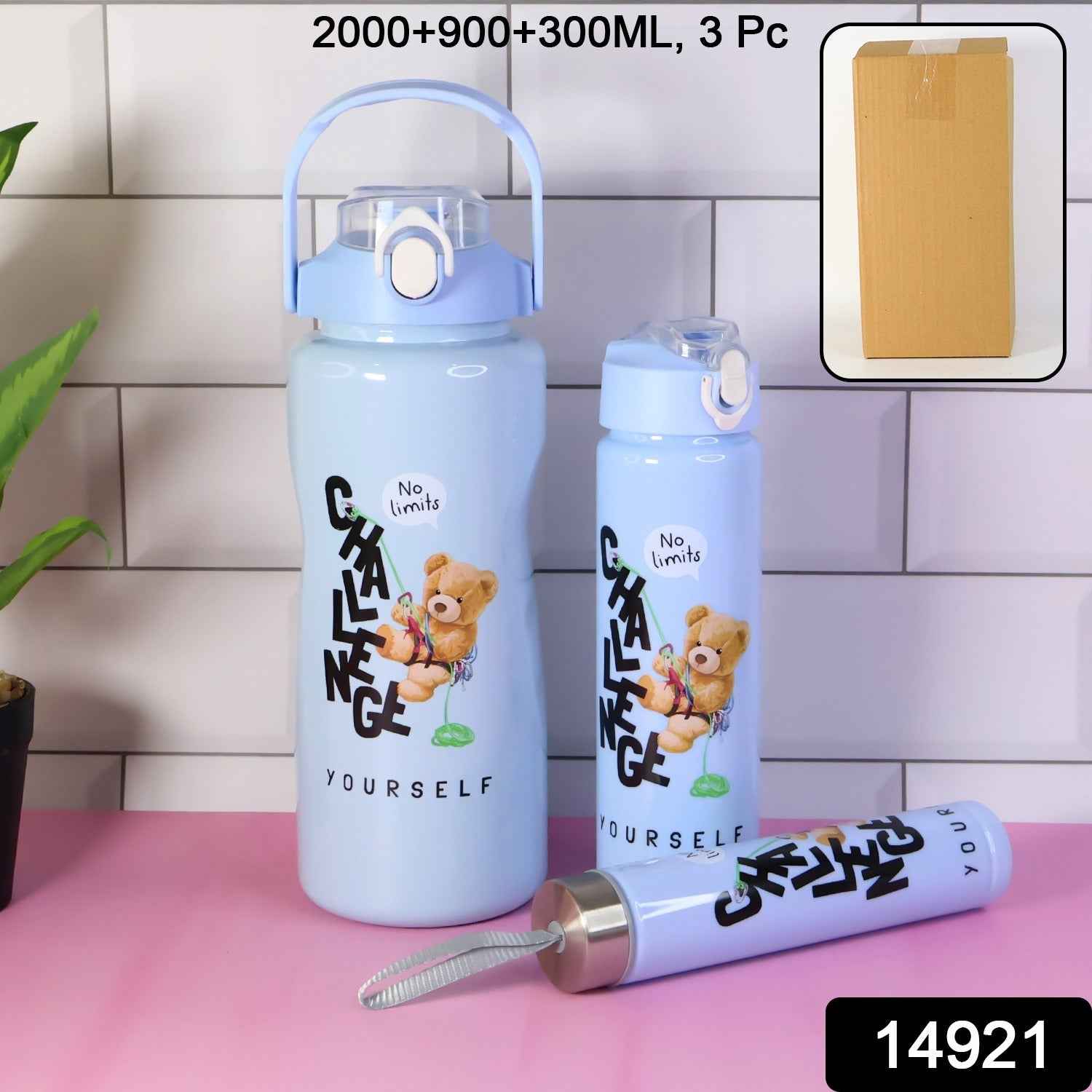 Premium Water Bottle Set – Leak-Proof 2000ML, 900ML & 300ML