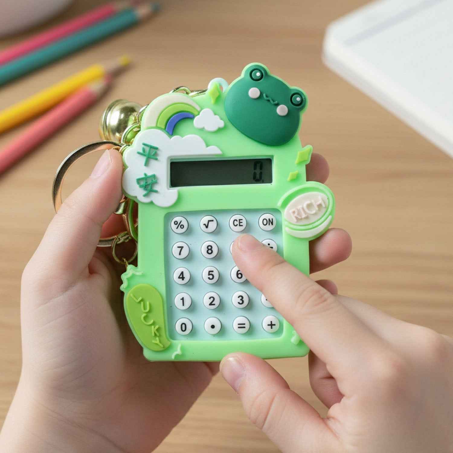 Frog Calculator Keychain – Portable Mini Digital Calculator with Bell