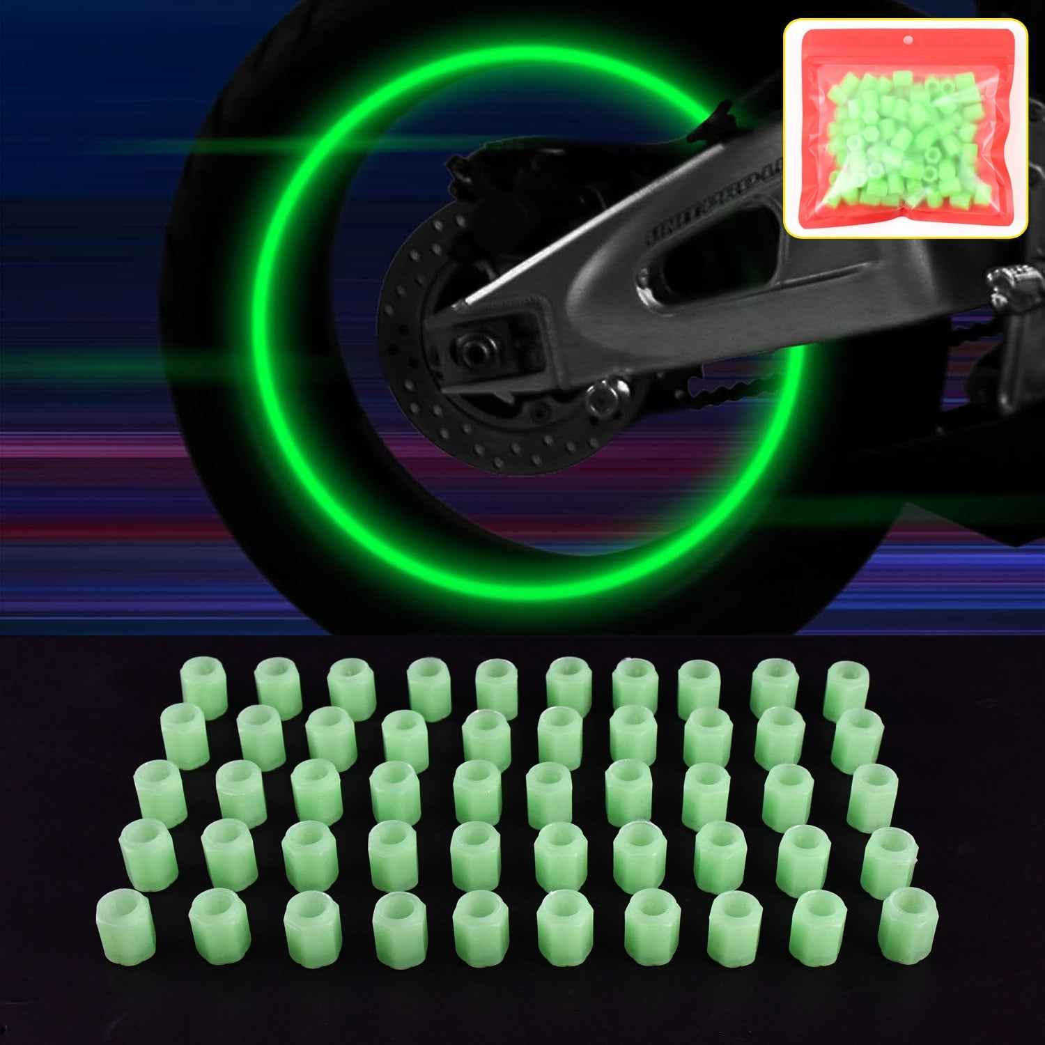 Luminous Glow Tyre Valve Caps 100 Pcs Set – Durable ABS | Velvet Wheels