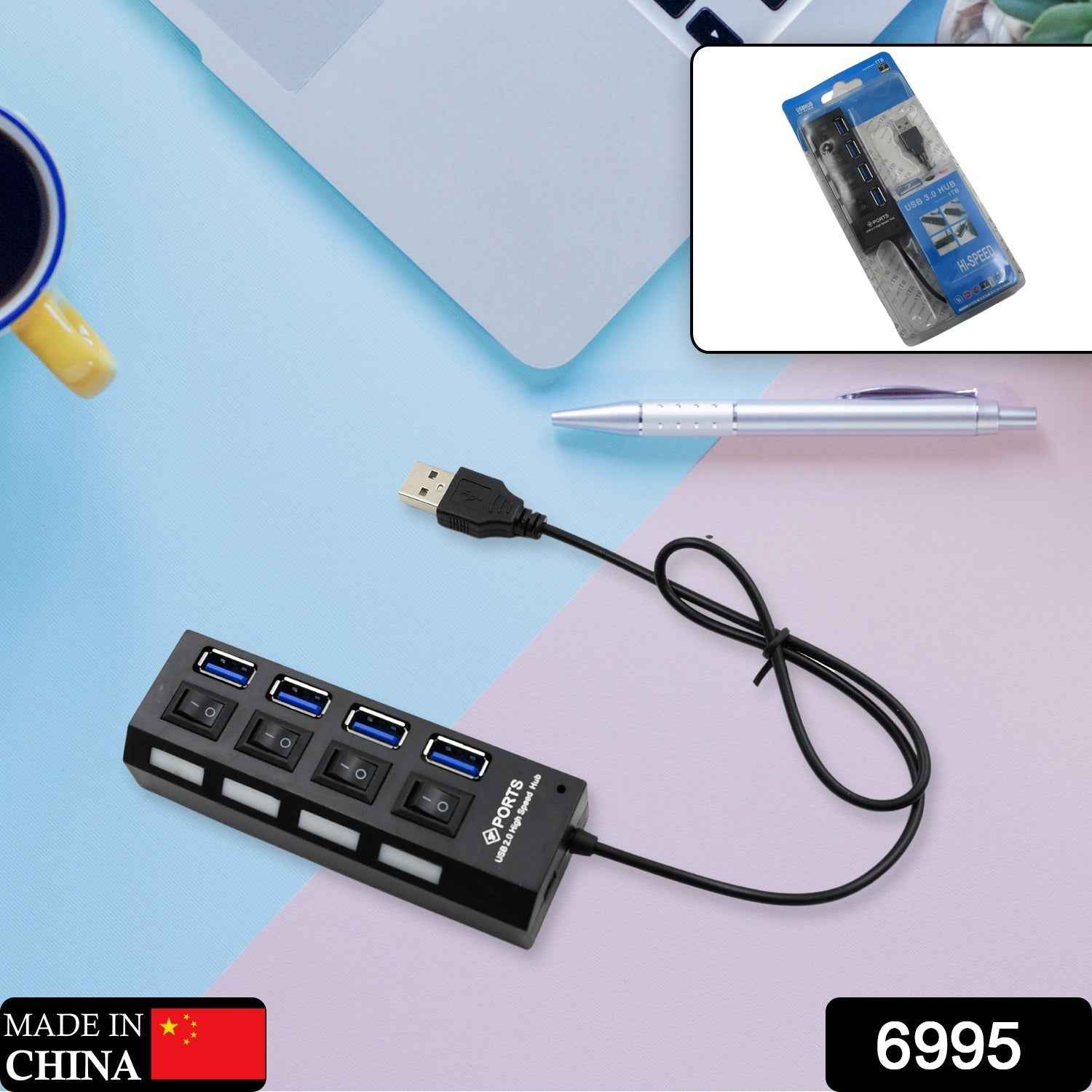 4 Port USB Hub – High-Speed 2.0 Splitter with Switches | Compshop