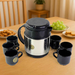 Insulated Thermos Flask with 6 Ceramic Cups – Keeps Drinks Hot