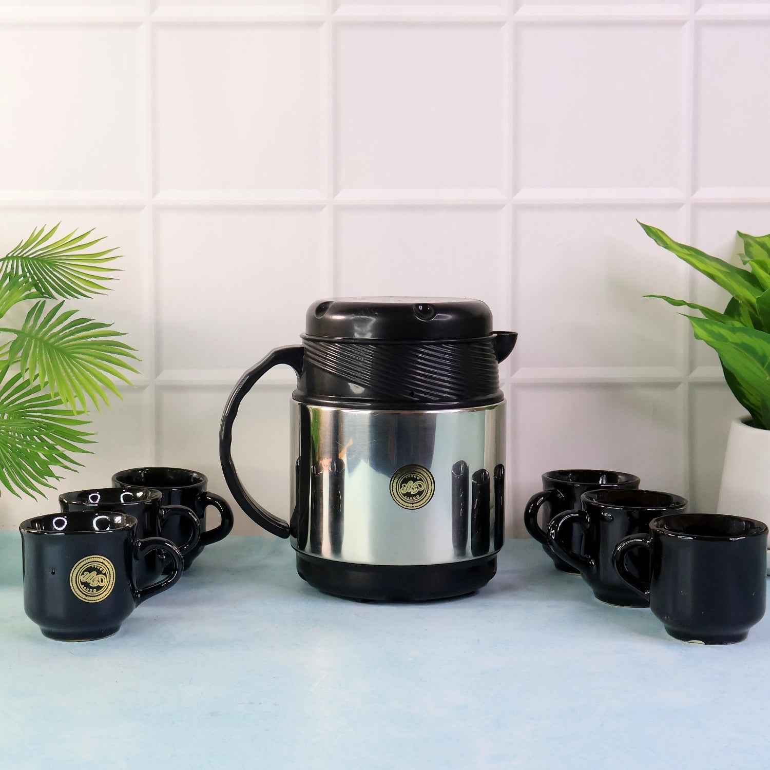 Insulated Thermos Flask with 6 Ceramic Cups – Keeps Drinks Hot