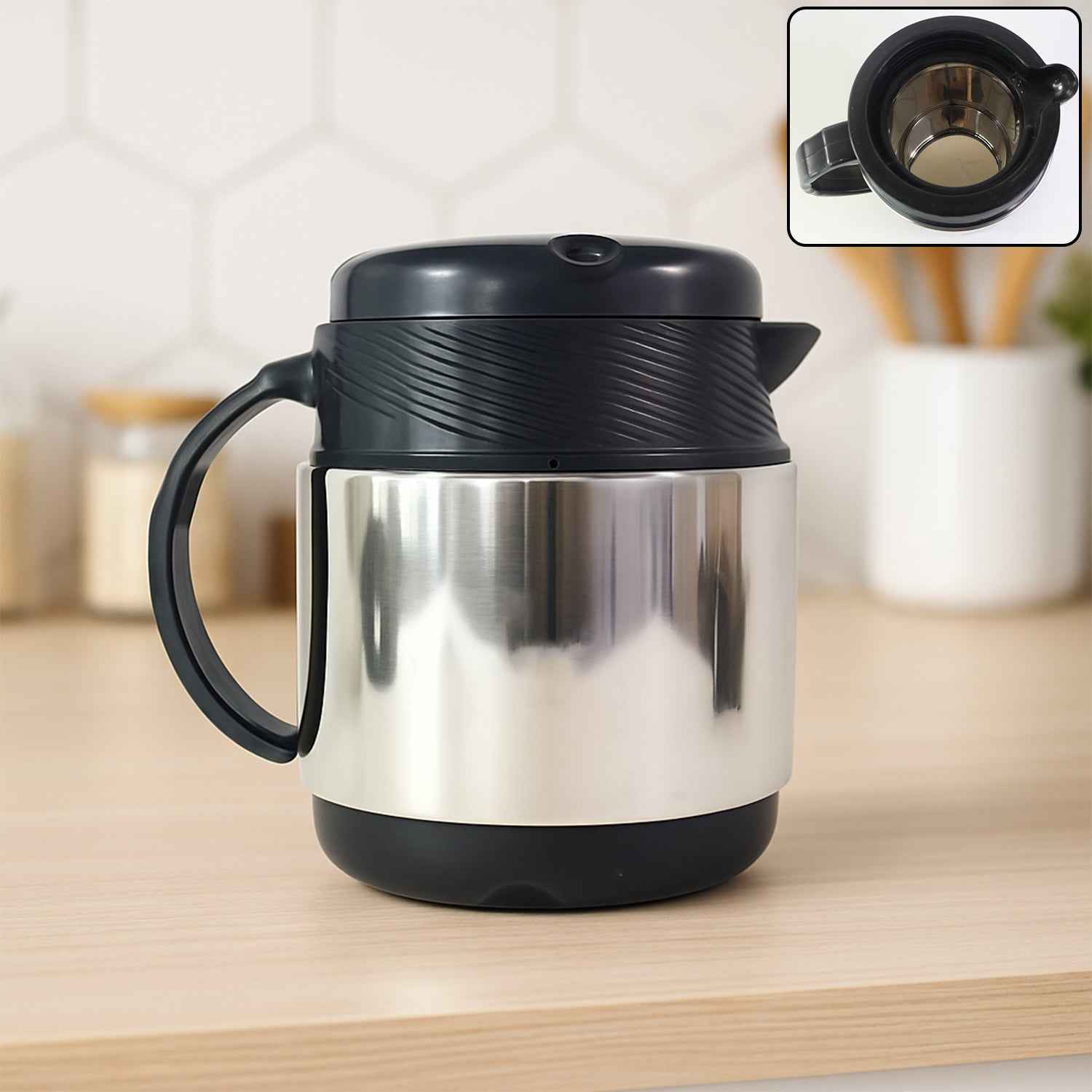 Insulated Thermos Flask with 6 Ceramic Cups – Keeps Drinks Hot