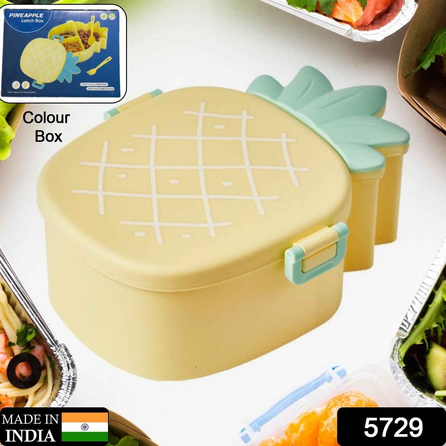 Kids Bento Lunch Box – Pineapple Design with Fork & Spoon | Lunchie Bunchie