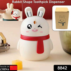 Close-up of the cute rabbit face on the red toothpick dispenser, highlighting its smiling expression.