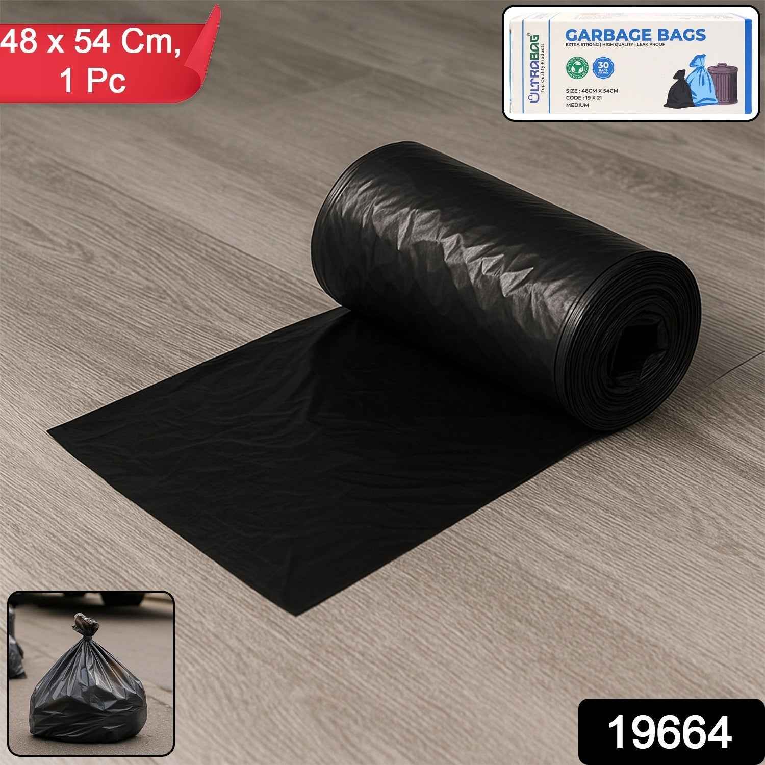 Extra-Strong Garbage Bag Roll – Leak-Proof & Tear-Resistant 48x54cm