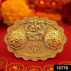 Ganesh Embossed Roli-Chawal Kumkum Chopra – Antique Gold Finish