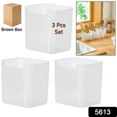 Close-up of a single clear plastic drawer organizer with a small lip for easy handling.