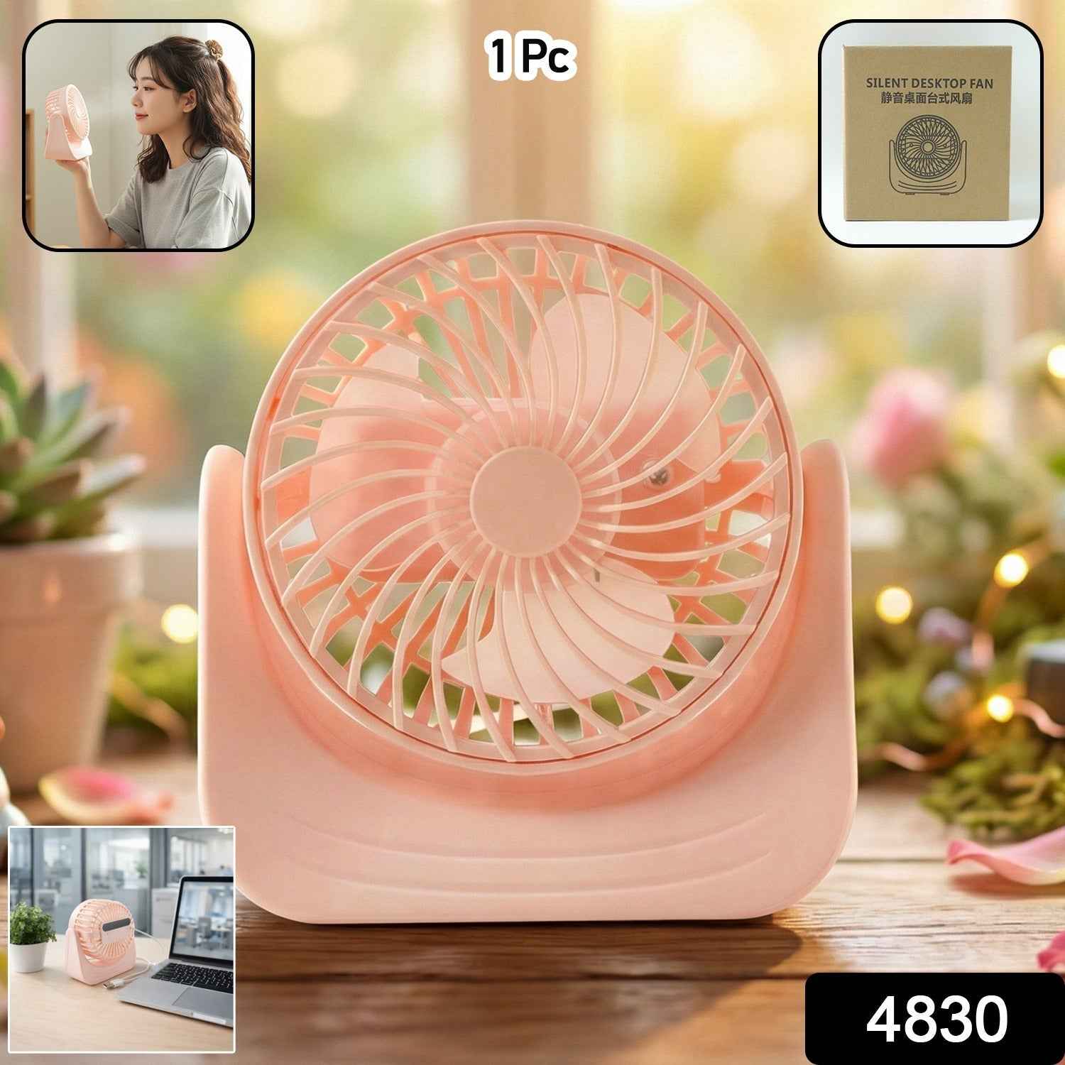 Silent Mini Desk Fan – Rechargeable, Adjustable Tilt & USB