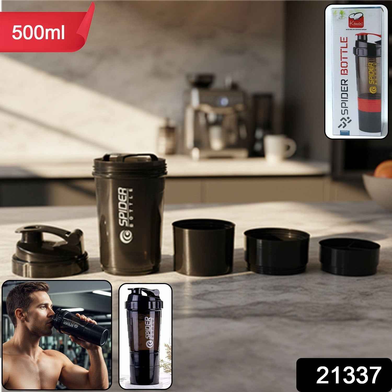Protein Shaker Bottle 500ml – Leakproof Flip Lid for Gym