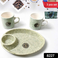 Ceramic Tea/Coffee Cup Set – 3-Piece with Platter | TableNest