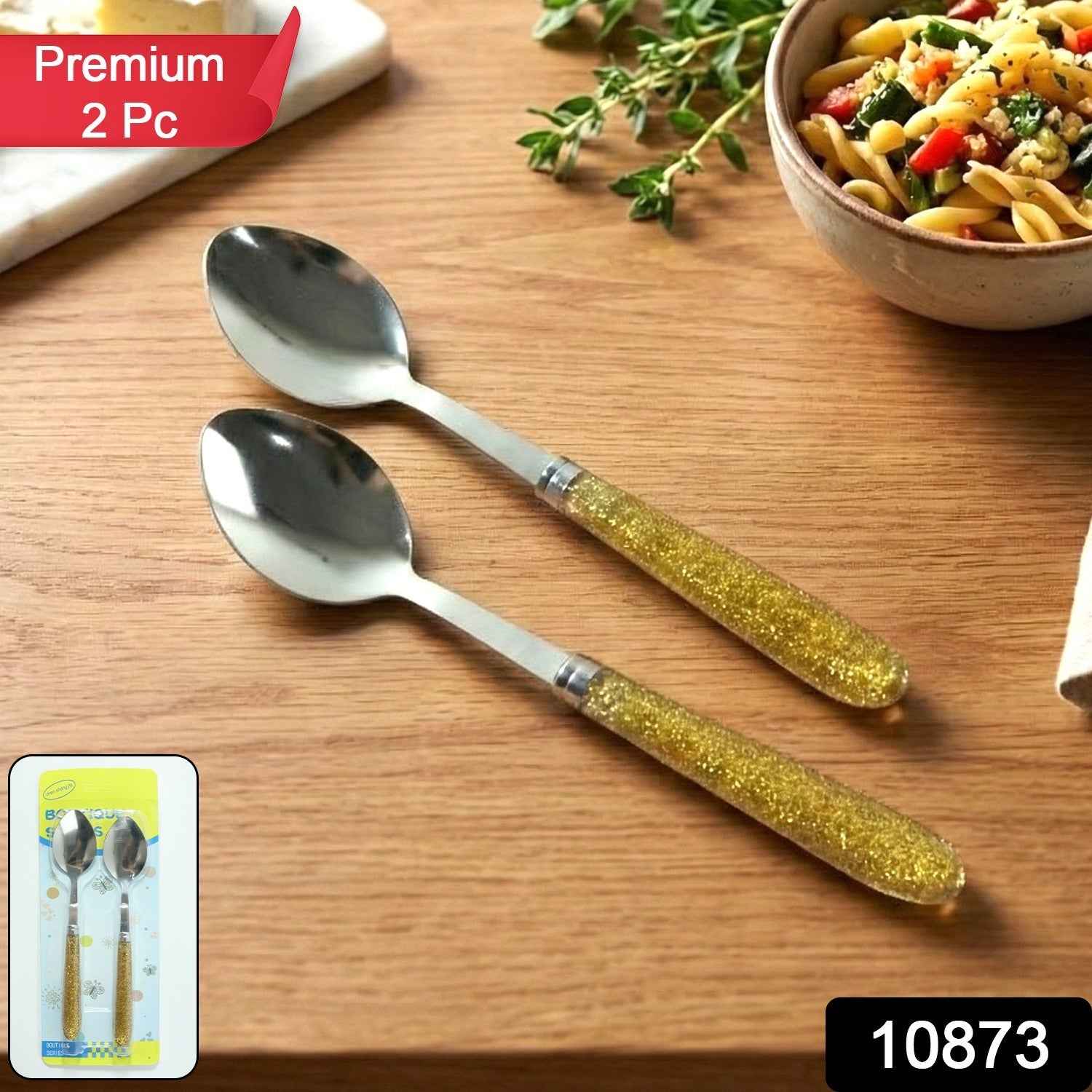 Stainless Steel Dining Spoon Set – Elegant Glitter Handles, Pack of 2