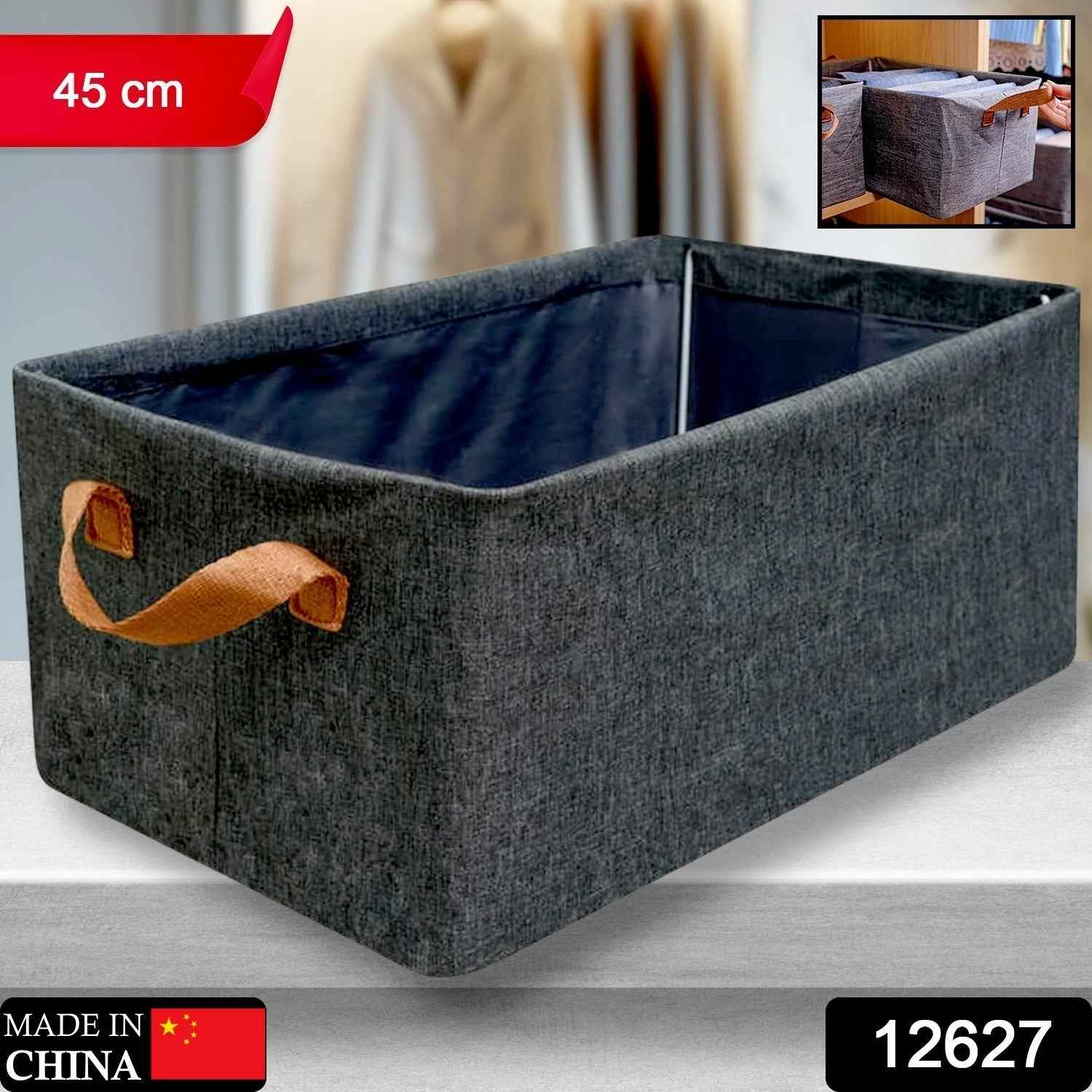 Foldable Storage Box – 45 cm Cotton Linen Organizer | Organivo