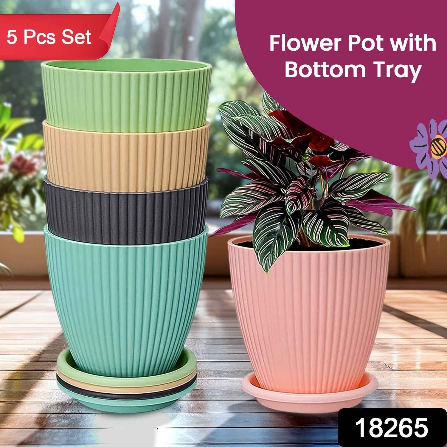 Plastic Flower Pot Set – 5 Durable Planters with Trays | Indo Glow