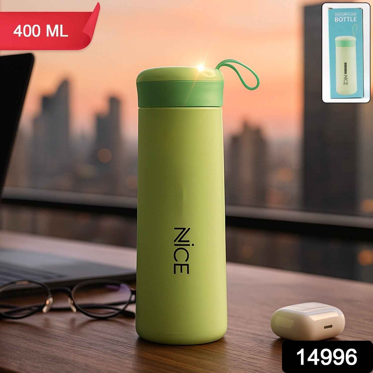Leak-Proof Plastic Flask – Lightweight 400ML Green Bottle