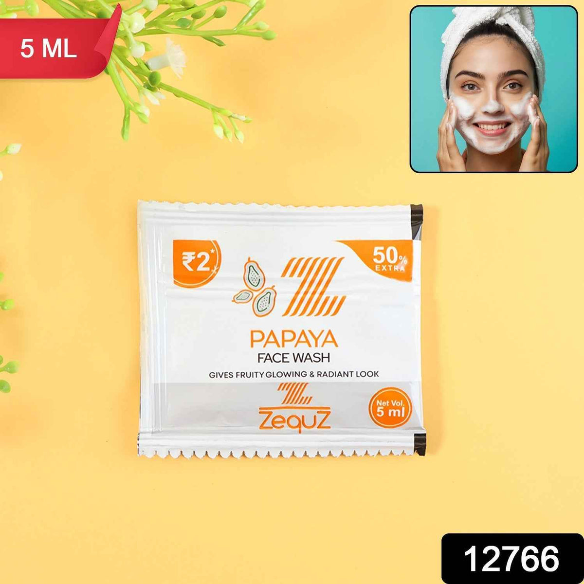 Papaya Face Wash Sachet – Travel-Friendly Single-Use 5ml