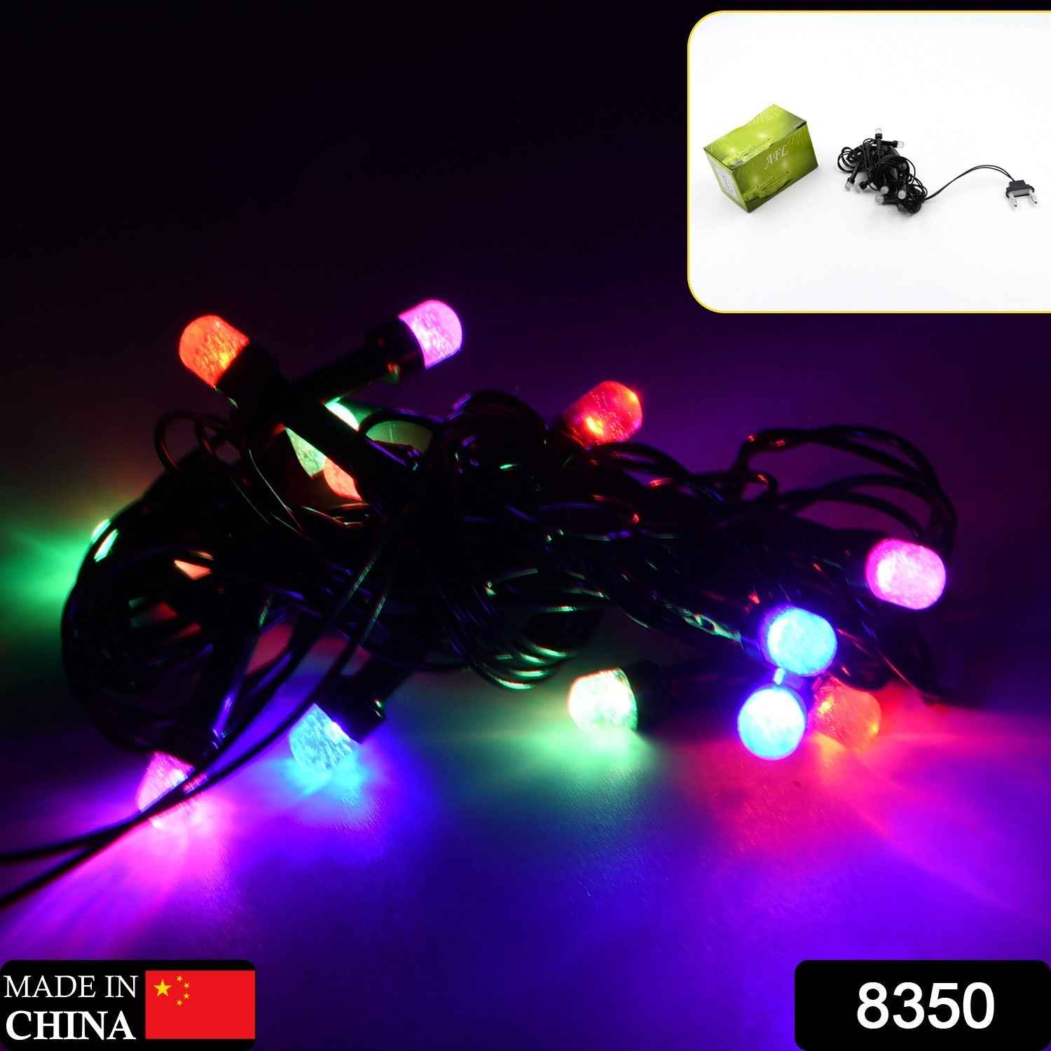 Bright multi-color LED string lights suitable for outdoor use.