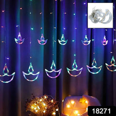 Diya Curtain String Lights – Multicolor 12 Diya | Indo Glow