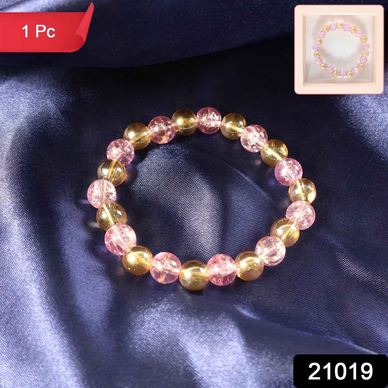 Dual-Tone Crystal Beaded Stretch Bracelet – Elegant & Comfortable