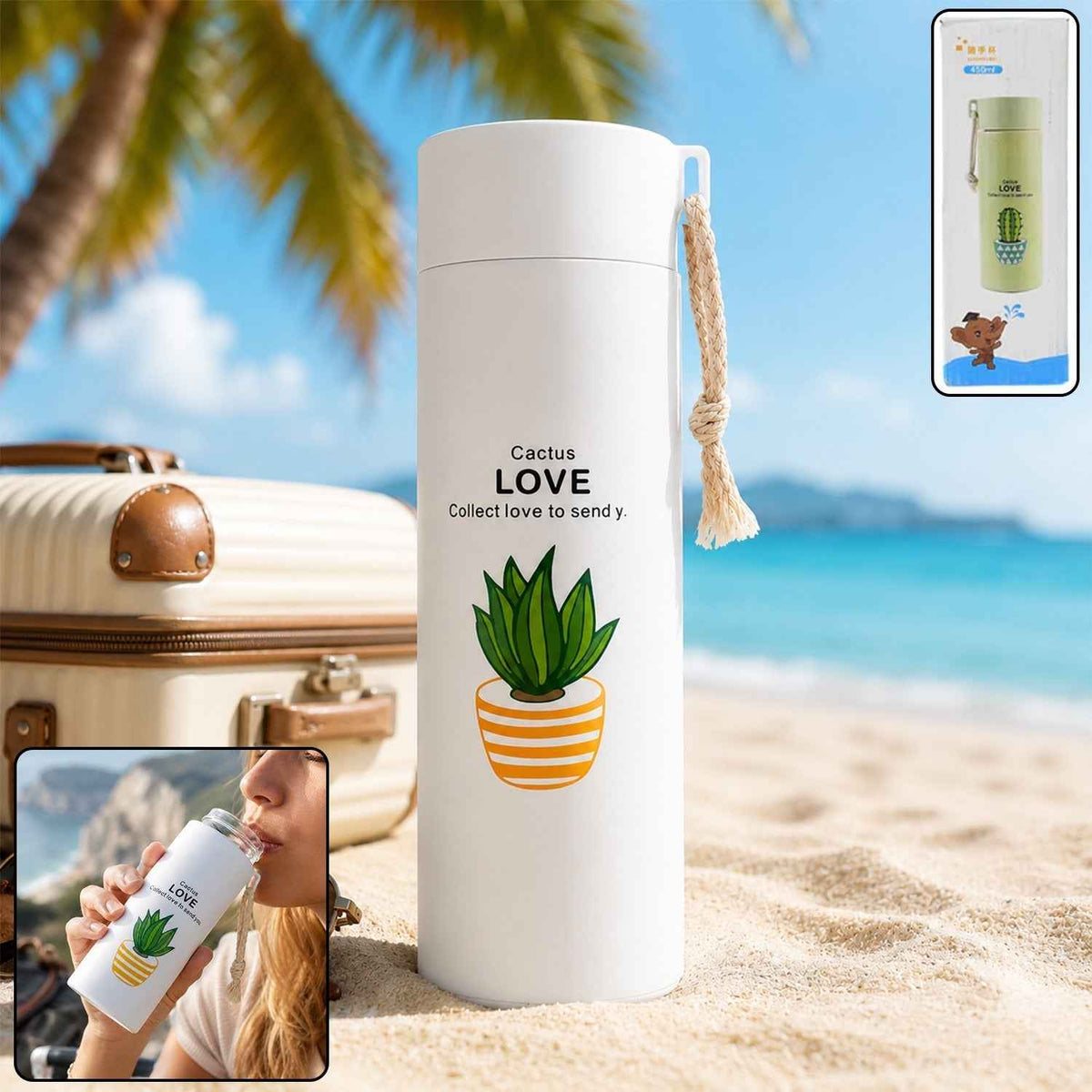 Glass Water Bottle – 450ml Borosilicate Leakproof with Bamboo Lid