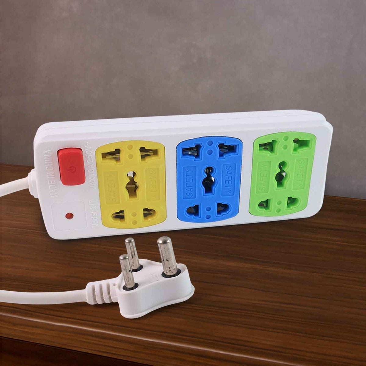 Universal 3-Socket Extension Board – Compact Power Strip with Safety
