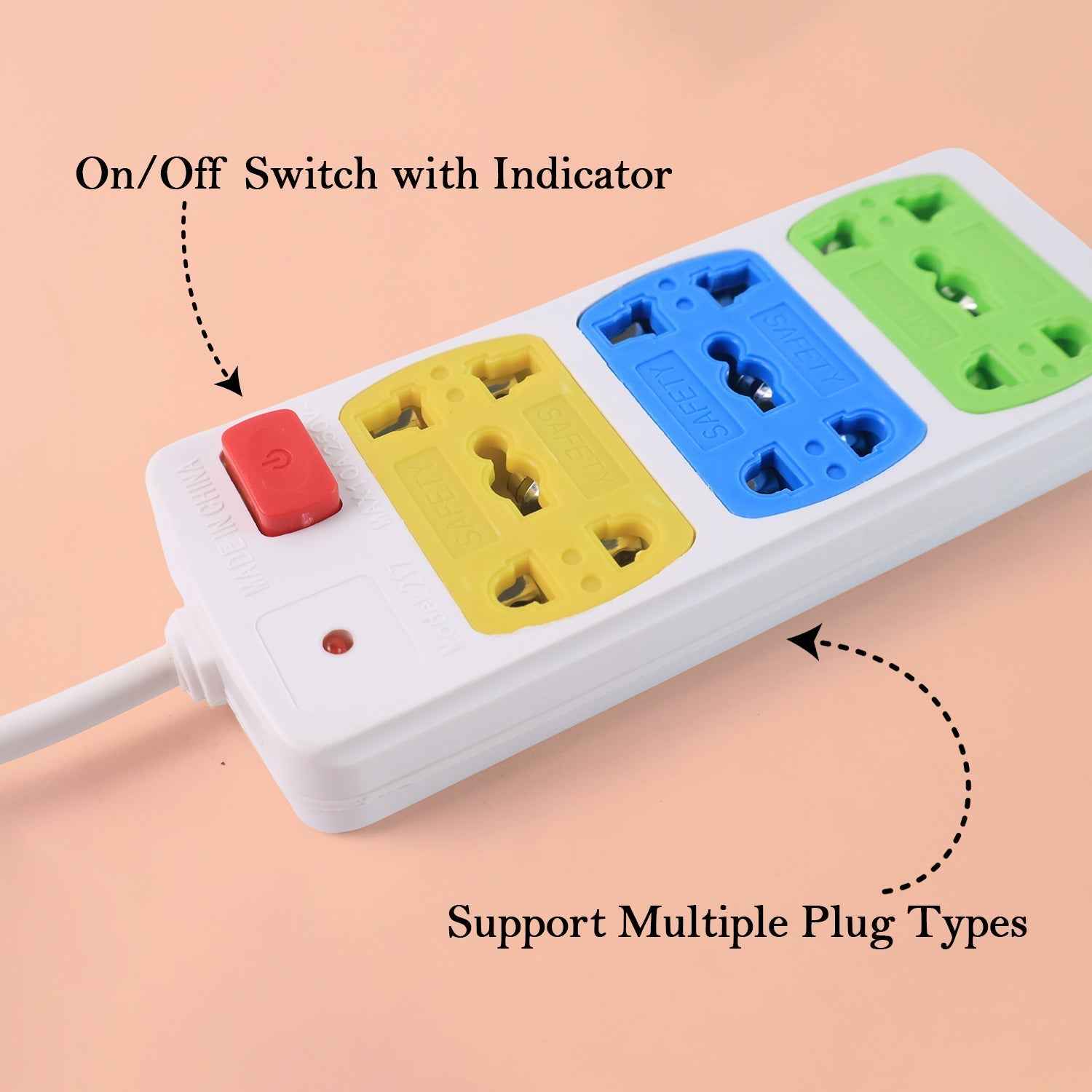 Universal 3-Socket Extension Board – Compact Power Strip with Safety