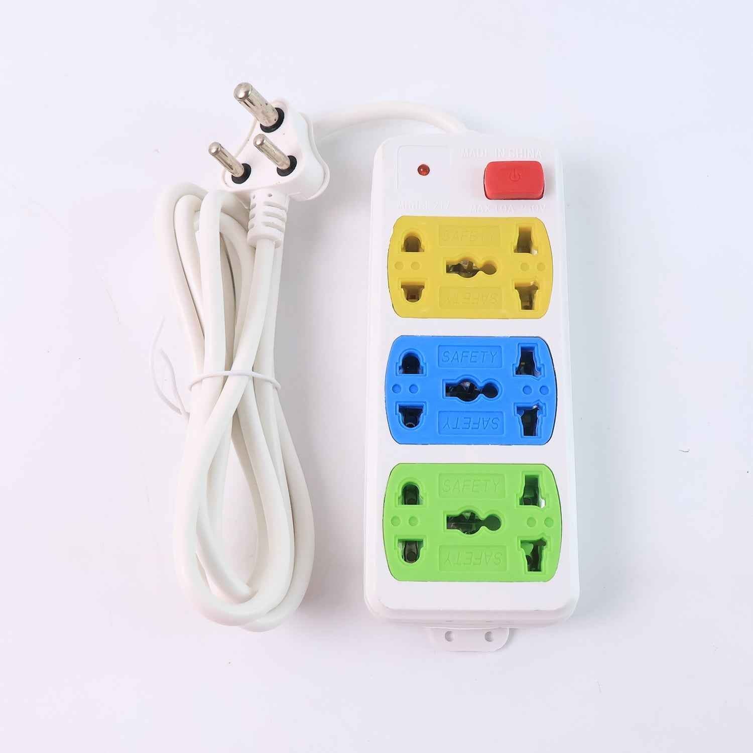 Universal 3-Socket Extension Board – Compact Power Strip with Safety