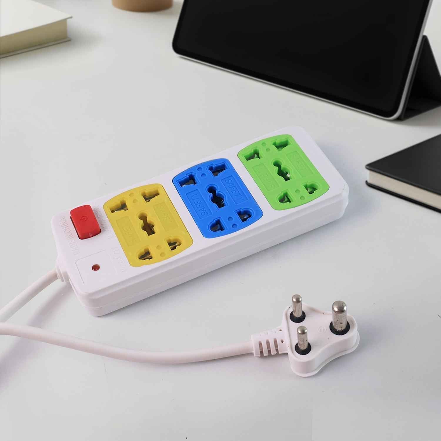 Universal 3-Socket Extension Board – Compact Power Strip with Safety