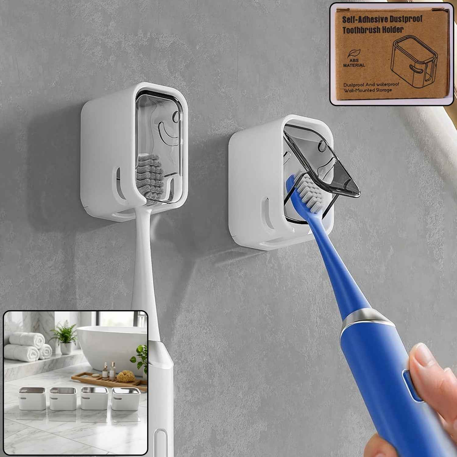 Self Adhesive Dustproof Toothbrush Holder – Space-saving Wall Mount
