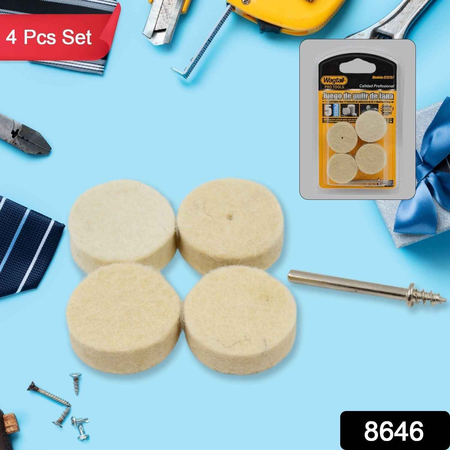 Wool Felt Polishing Pads – Rotary Tool Set (4 Pcs) | Wagtail