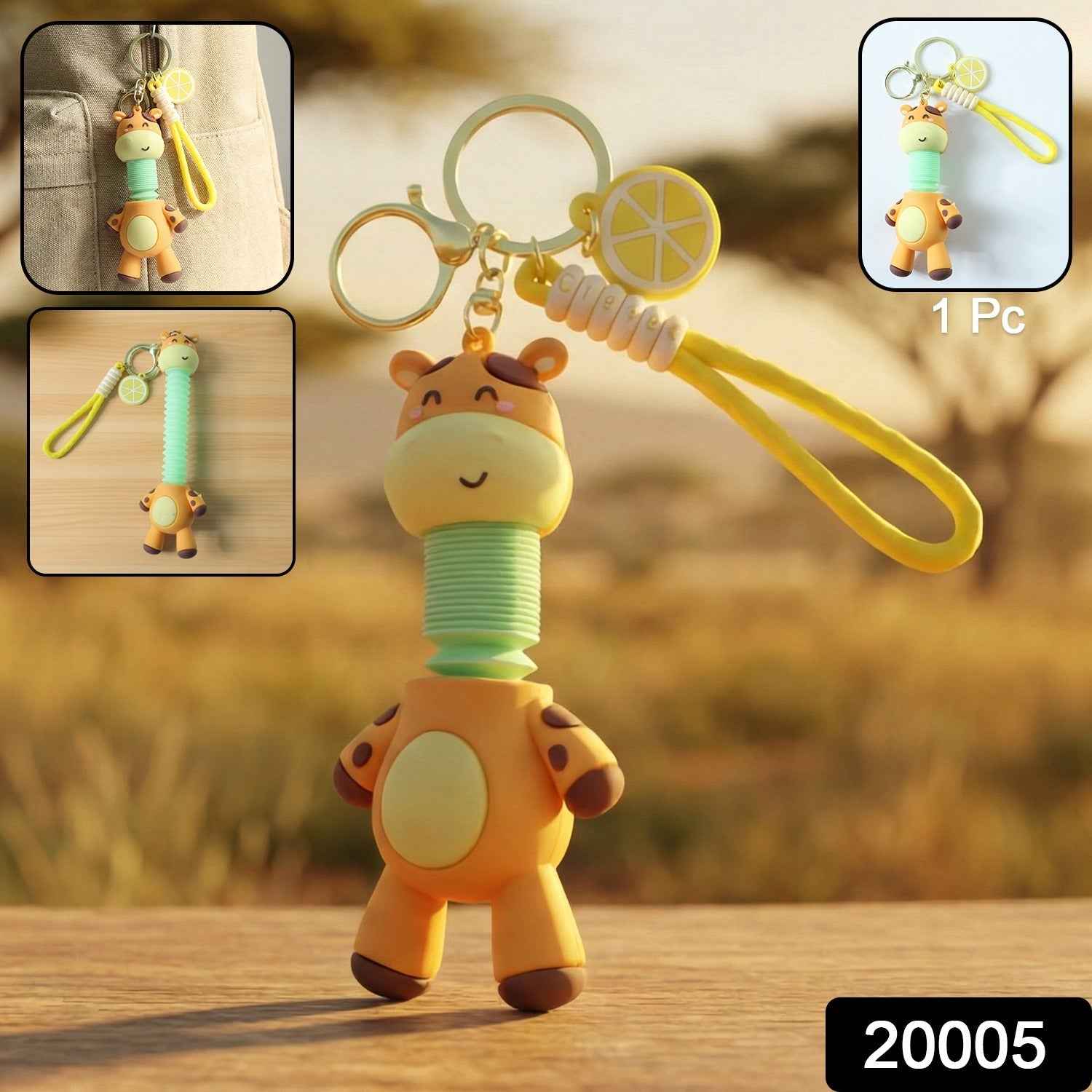Giraffe Cartoon Keychain – Flexible Neck & Wrist Strap Charm