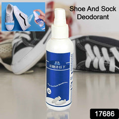 Shoe Deodorizer Spray misting over athletic shoes, eliminating foot odor.
