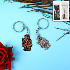 Radha Krishna Metal Keychain Set – Durable Spiritual Key Rings (2 Pc)