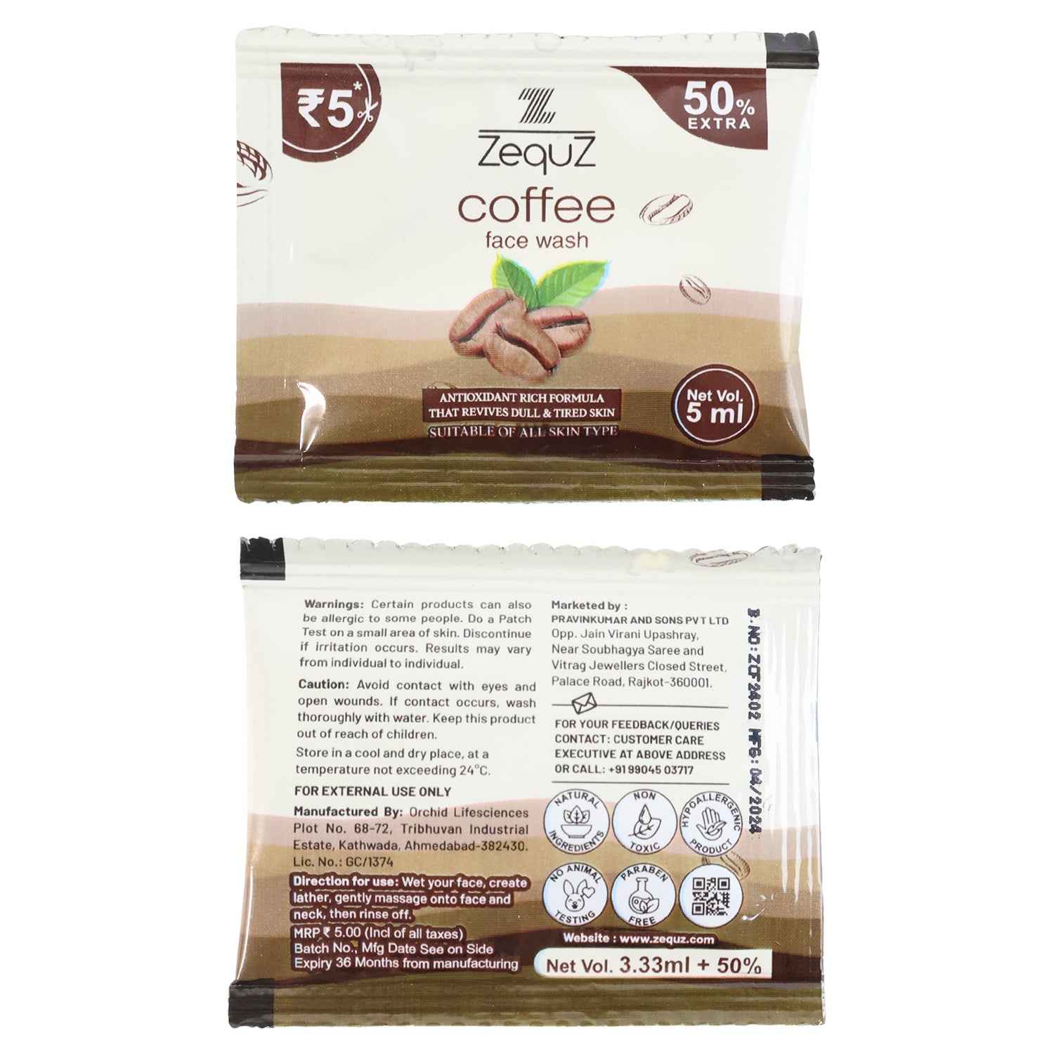 Coffee Face Wash Sachet – Antioxidant-Rich 5ml Travel Pack