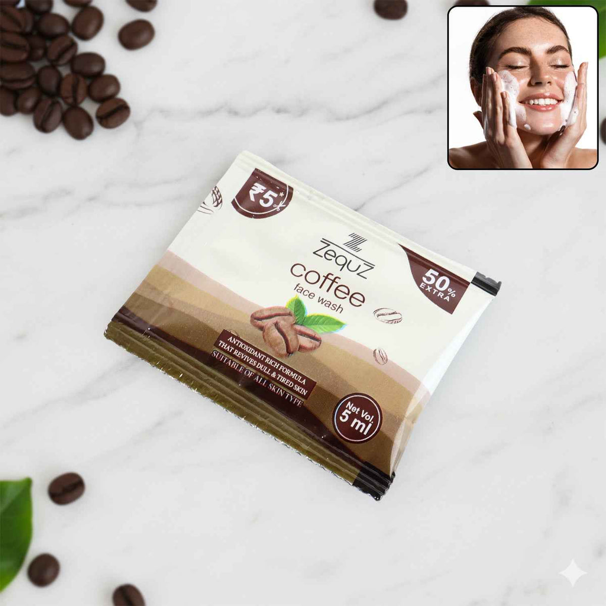 Coffee Face Wash Sachet – Antioxidant-Rich 5ml Travel Pack