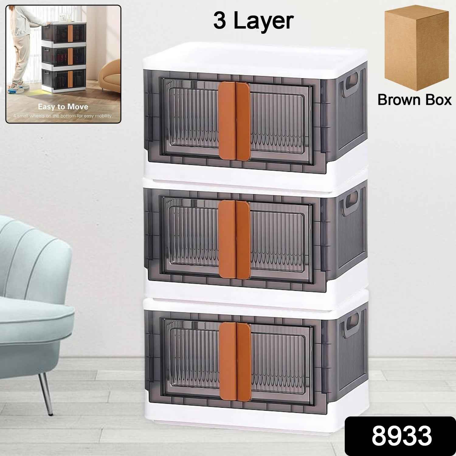 Plastic Folding Wardrobe Organizer – 3-Layer Storage with Wheels