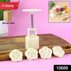 Mooncake Press Mold – 4 Floral Stamps for Perfect Baking