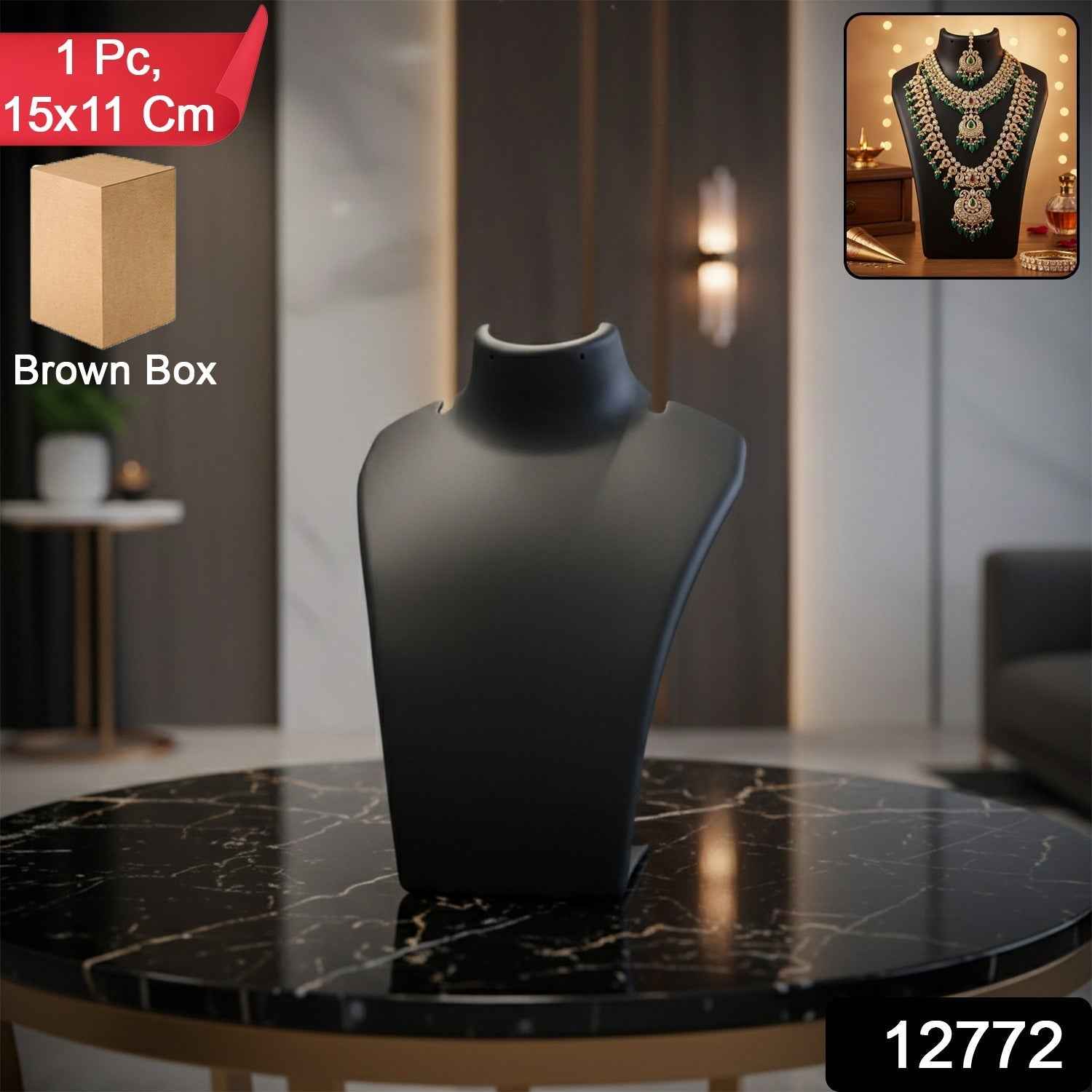 Necklace Display Stand – Premium Black Mannequin Bust 15x11 cm