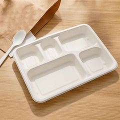 Compostable 5-Compartment Lunch Plate – Sturdy & Leak-Resistant